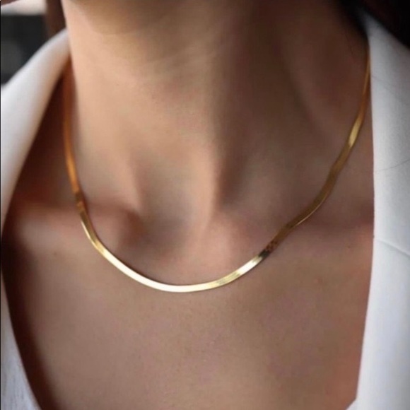 Gold Plated Flat Herringbone Snake Necklace - Picture 1 of 3